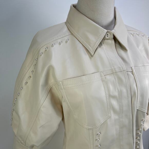 Aje Claire Pearl Mini Dress Faux Leather Ivory Cream Ecru White - Picture 3 of 15